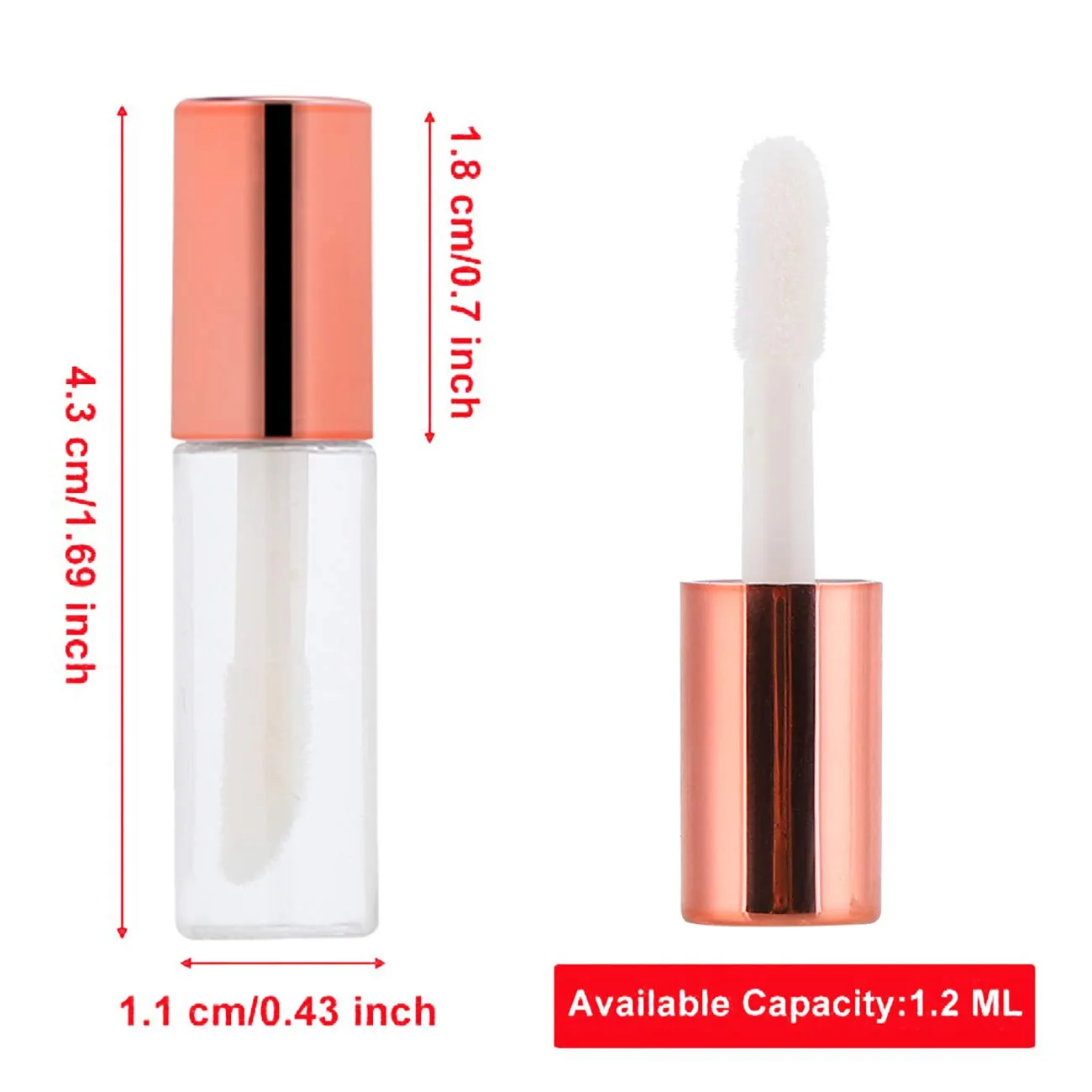 Case of 90 packs, Empty Plastic Clear Lip Gloss Tubes Lip Balm Bottle Container Rose Gold Transparent 1.2ML Makeup Tool for Women (90 pcs, Rose Gold)