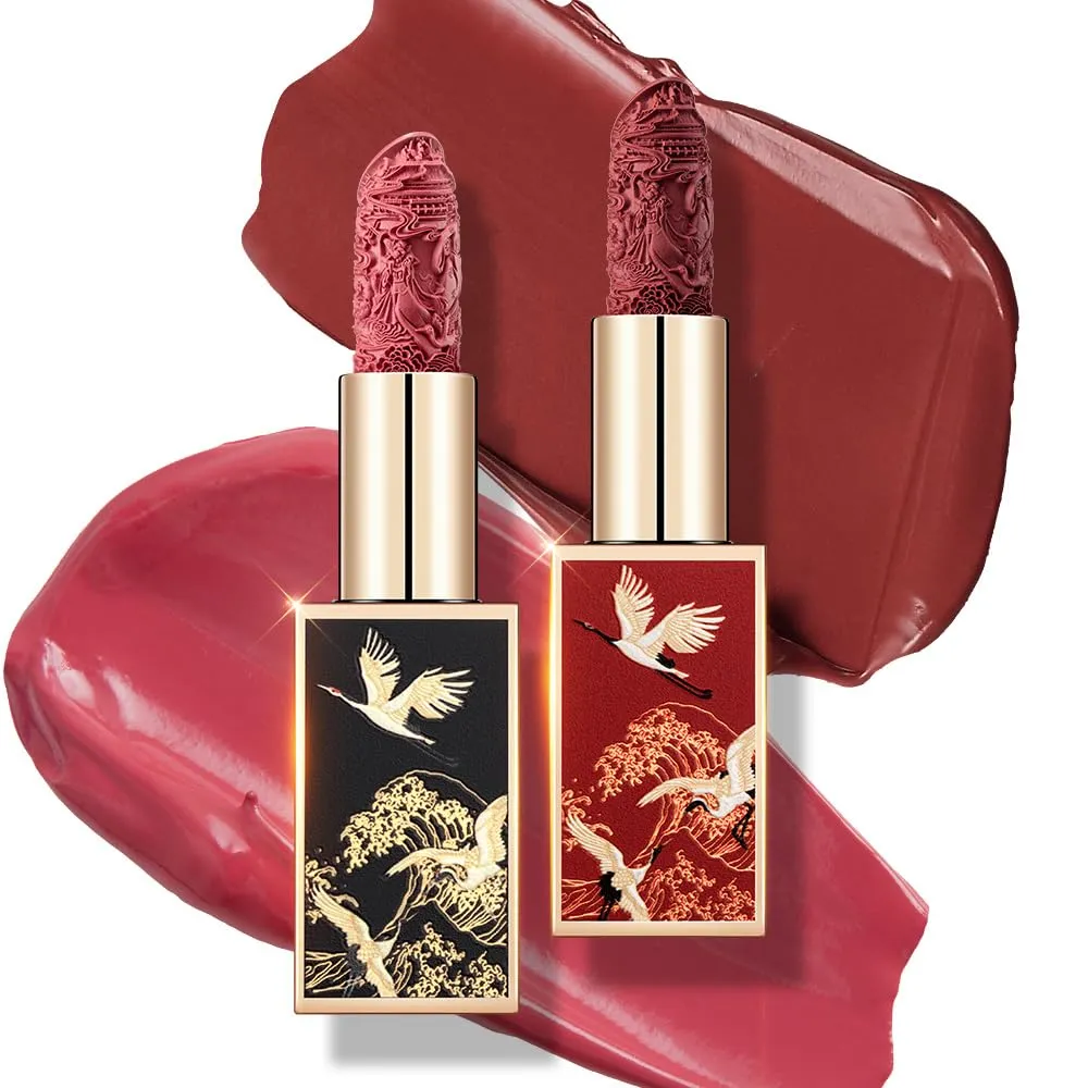 Catkin Moist Lipstick Hydrating High Impact Color Infused with Vitamin E and Avocado Oil Smooth Soft Texture Long Lasting Glow   Matte Finish 2pcs Set 04