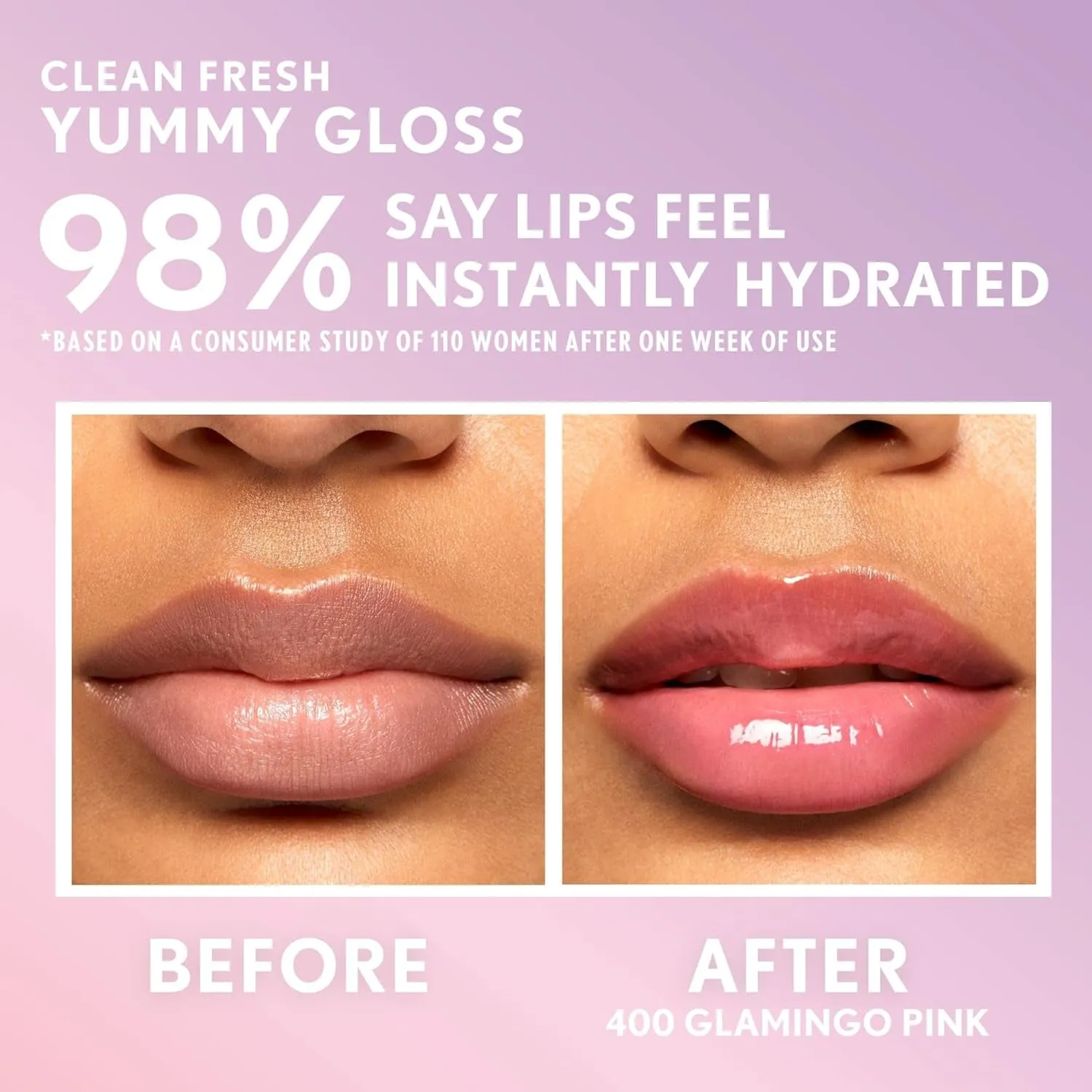 Clean Fresh Yummy Gloss – Lip Gloss, Sheer, Natural Scents, Vegan Formula - Glamingo Pink
