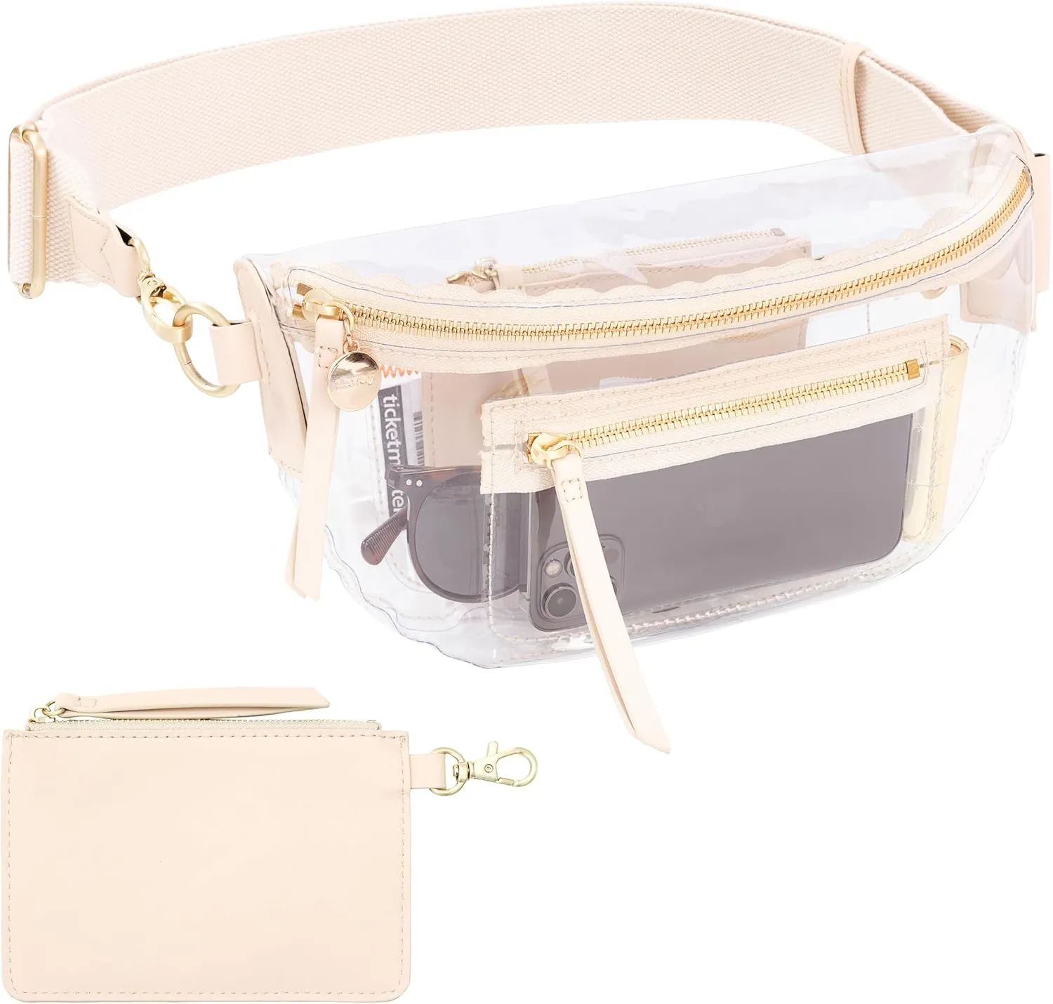 Clear Fanny Pack for Women - Fashionable Clear Bag for Stadium Events w/Privacy Pouch - Lightweight See-Through Bag w/Adjustable Strap - Stadium Approved Portable Belt Bags for Events