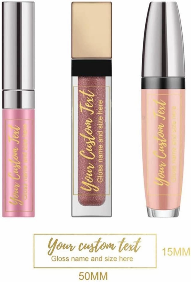 Clear Lip Gloss Tube Labels,Personalized Lip Gloss Stickers Custom Lipgloss Label 60pieces 45x25mm (Tube not Included) (Gold Text)