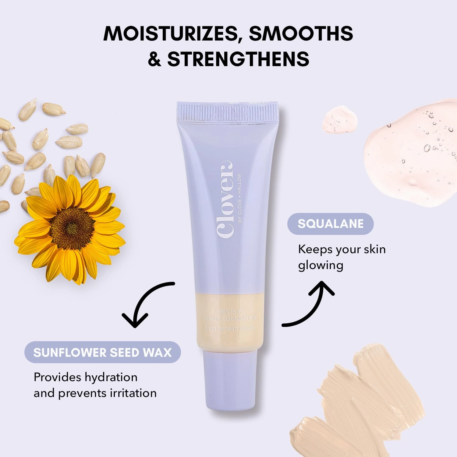 Clover Skin Is In Serum Foundation | Hydrating Face Serum, Lightweight Foundation, Cruelty-Free & Vegan | With Squalane And Sunflower Seed Wax | 30 ml - Shade 01 (Ultra Fair)