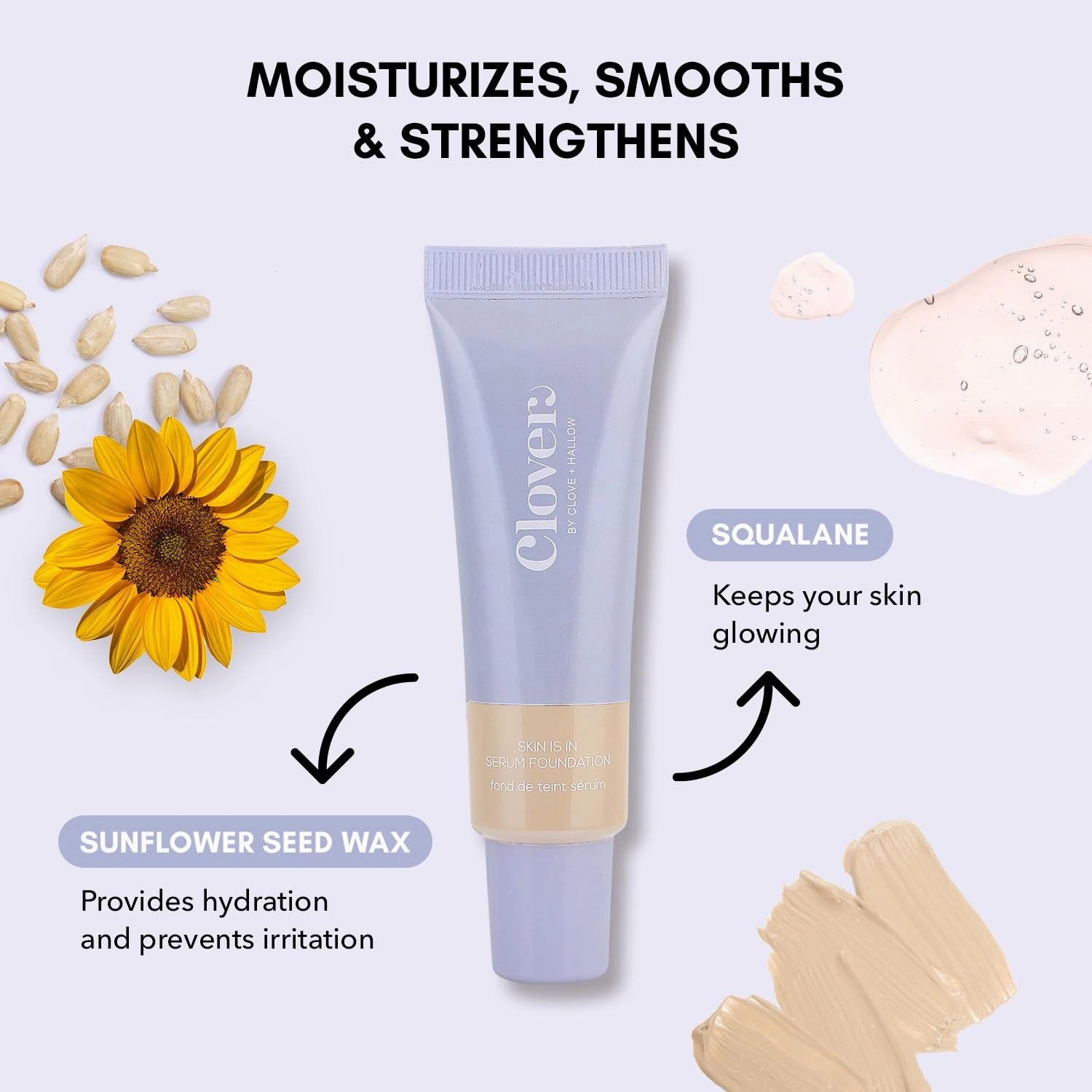 Clover Skin Is In Serum Foundation | Hydrating Face Serum, Lightweight Foundation, Cruelty-Free & Vegan | With Squalane And Sunflower Seed Wax | 30 ml - Shade 02 (Fair)