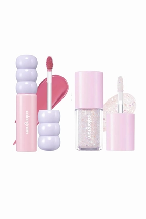 COLORGRAM Fruity Glass Tint 07 Shy Guava   Milk Bling Shadow 01 Double Star | Highly Pigmented Glossy Dewy Lip Gloss and Pigmented Glistening Liquid Glitter Eyeshadow, Long-lasting Shimmer