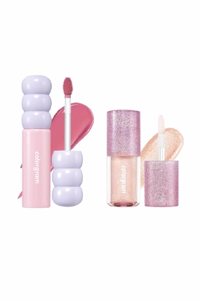 COLORGRAM Fruity Glass Tint 07 Shy Guava   Milk Bling Shadow 07 Fairylike | Highly Pigmented Glossy Dewy Lip Gloss and Pigmented Glistening Liquid Glitter Eyeshadow, Long-lasting Shimmer