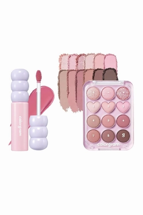 COLORGRAM Fruity Glass Tint 07 Shy Guava   Pin Point Eyeshadow Palette 02 Pink Mauve | Highly Pigmented Glossy Dewy Lip Gloss and Ultra - Blendable Matte, Giltter, Shimmer Eye Palette