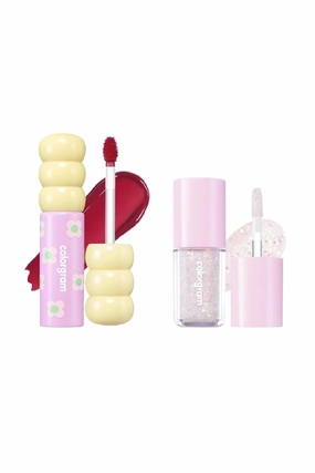 COLORGRAM Fruity Glass Tint 08 Lovely Raspberry   Milk Bling Shadow 01 Double Star | Highly Pigmented Glossy Dewy Lip Gloss and Pigmented Glistening Liquid Glitter Eyeshadow, Long-lasting Shimmer