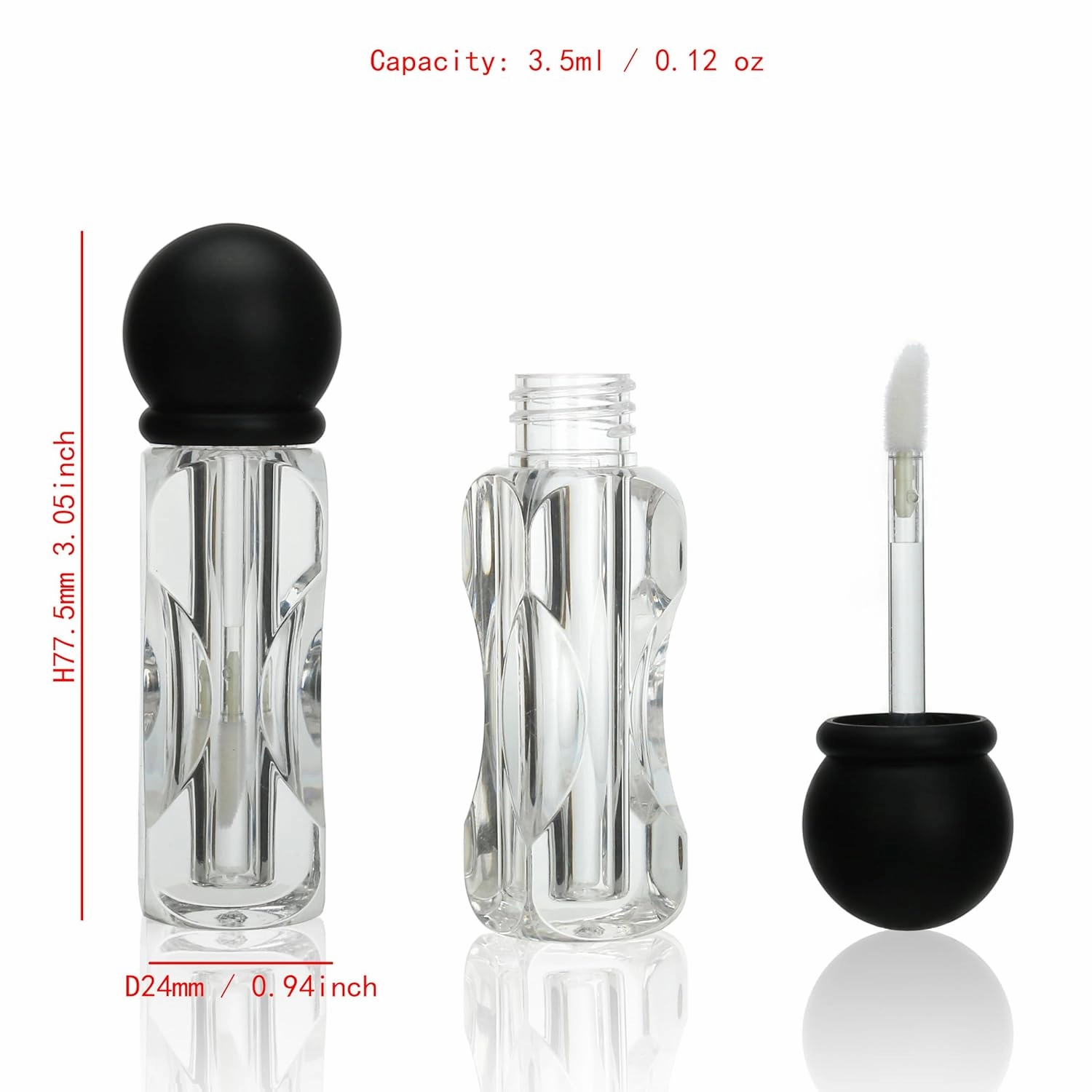 COSIDEA 18pcs Empty 3.5ml Black ball shape lip gloss tubes with clear wand deo foot brush lipgloss tube container for lip oil
