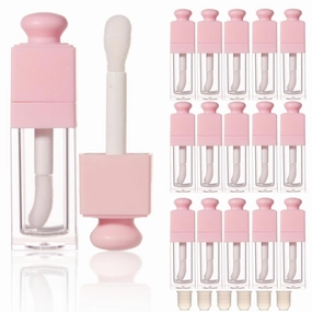 COSIDEA 18PCS Empty 8ML Square clear Lip Gloss Tube Silver big doe foot wand lipgloss tubes for Lip oil tint bottles container… (Pink)
