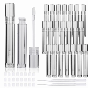 COSIDEA 22 PCS empty round Full Clear PETG 5.5 ml lip gloss tubes, lipgloss tube with wand for DIY lip gloss