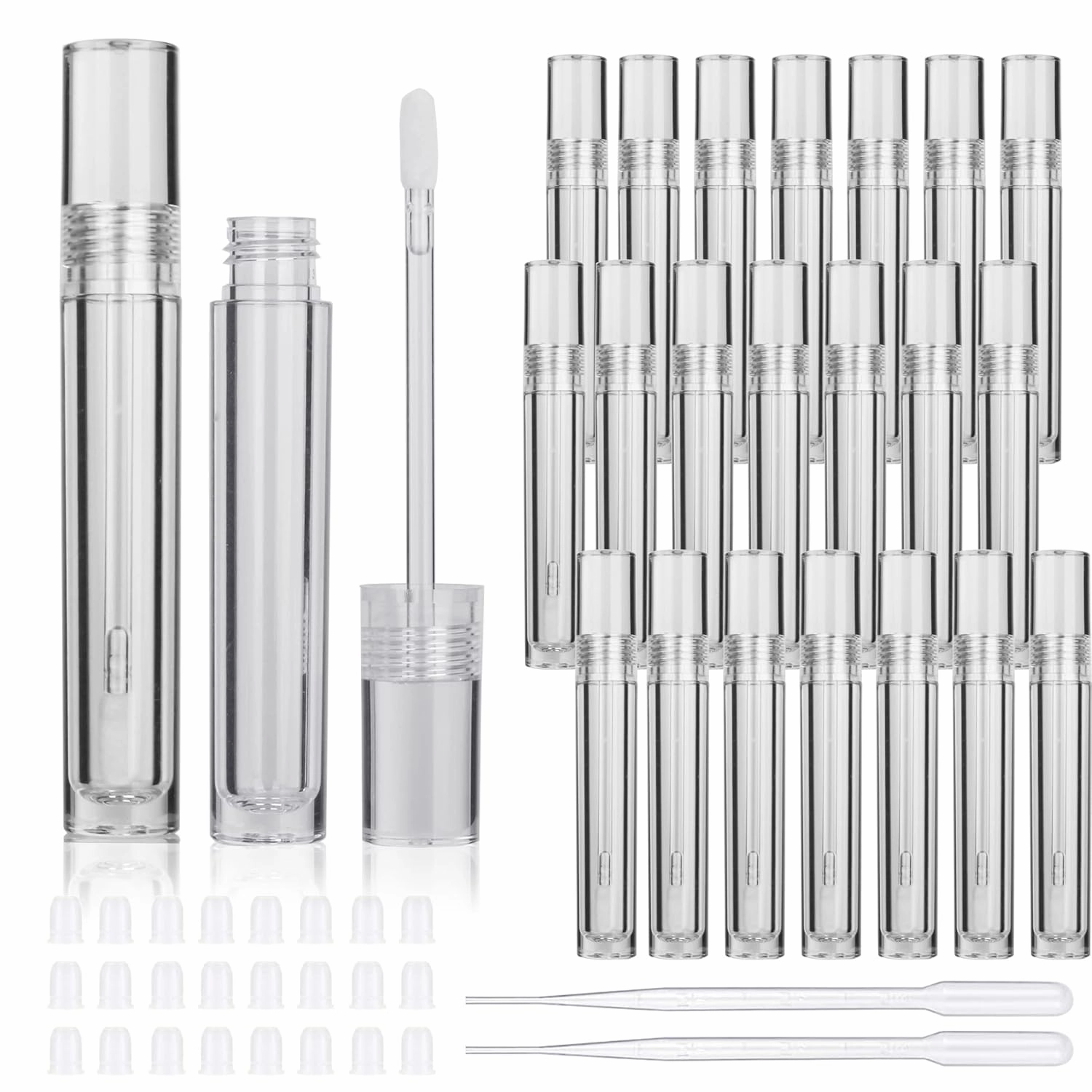 COSIDEA 22 PCS empty round Full Clear PETG 5.5 ml lip gloss tubes, lipgloss tube with wand for DIY lip gloss