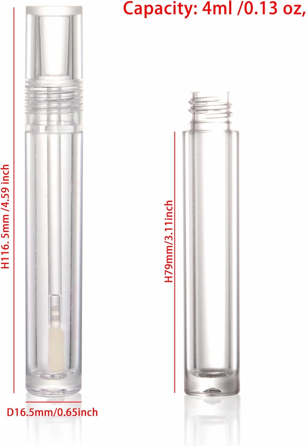 COSIDEA 25pcs Empty Round Full Clear 4ml 0.13oz lip gloss tubes with soft silicon tip wand transparent Lipgloss tube containers for lip oil packing