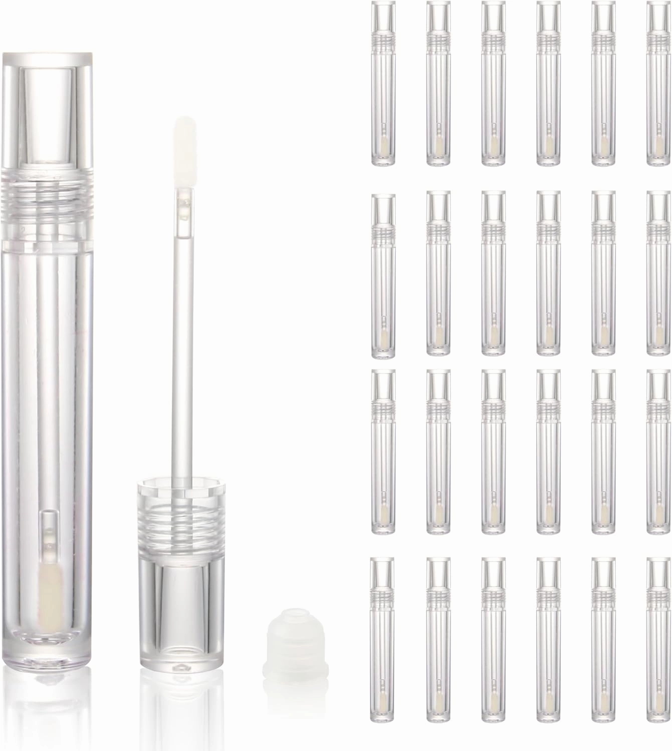 COSIDEA 25pcs Empty Round Full Clear 4ml 0.13oz lip gloss tubes with soft silicon tip wand transparent Lipgloss tube containers for lip oil packing