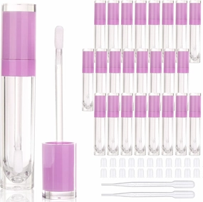 COSIDEA 26 pcs Empty 8ml Lip Gloss Tubes with clear Wand，Round Purple Lipgloss Containers，DIY cosmetic packing Container Bulk Wholesale