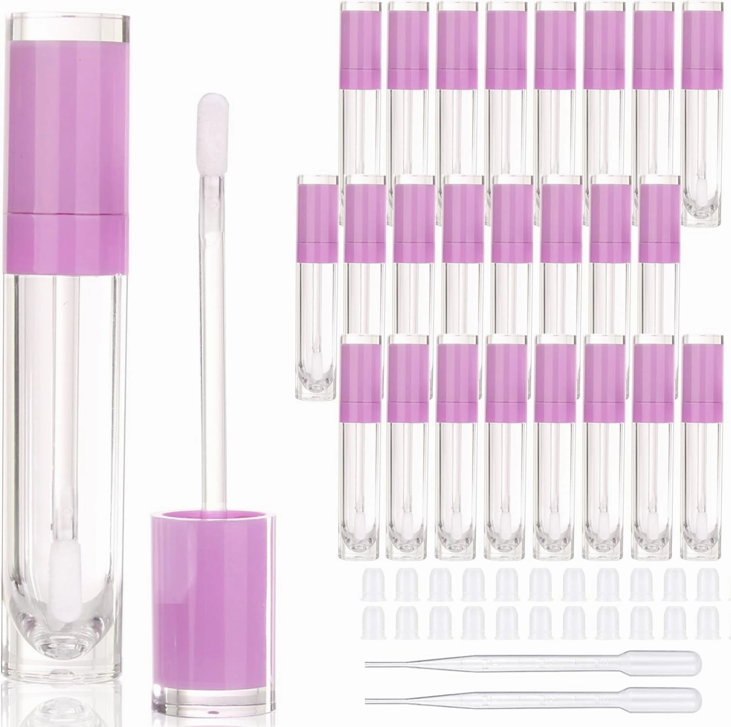 COSIDEA 26 pcs Empty 8ml Lip Gloss Tubes with clear Wand，Round Purple Lipgloss Containers，DIY cosmetic packing Container Bulk Wholesale