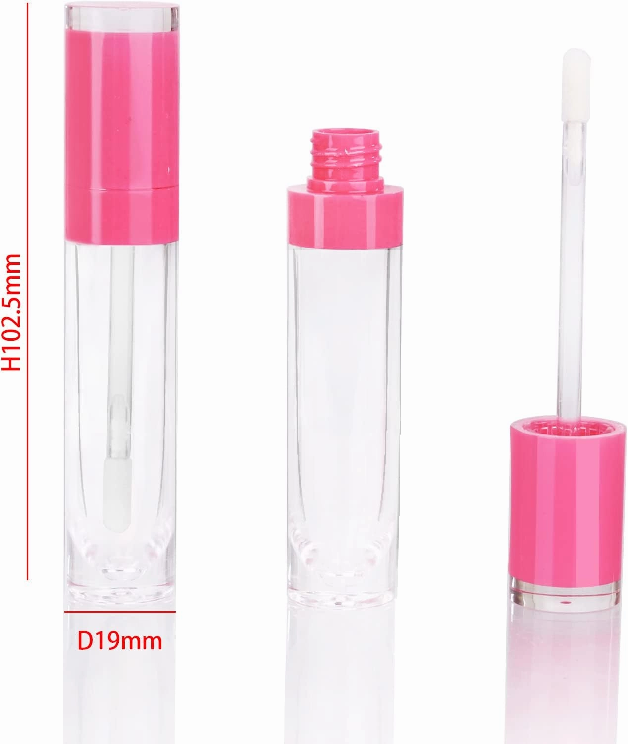 COSIDEA 26 pcs Empty 8ml Lip Gloss Tubes with clear Wand，Round Rose Pink Lipgloss Containers，DIY cosmetic packing Container Bulk Wholesale