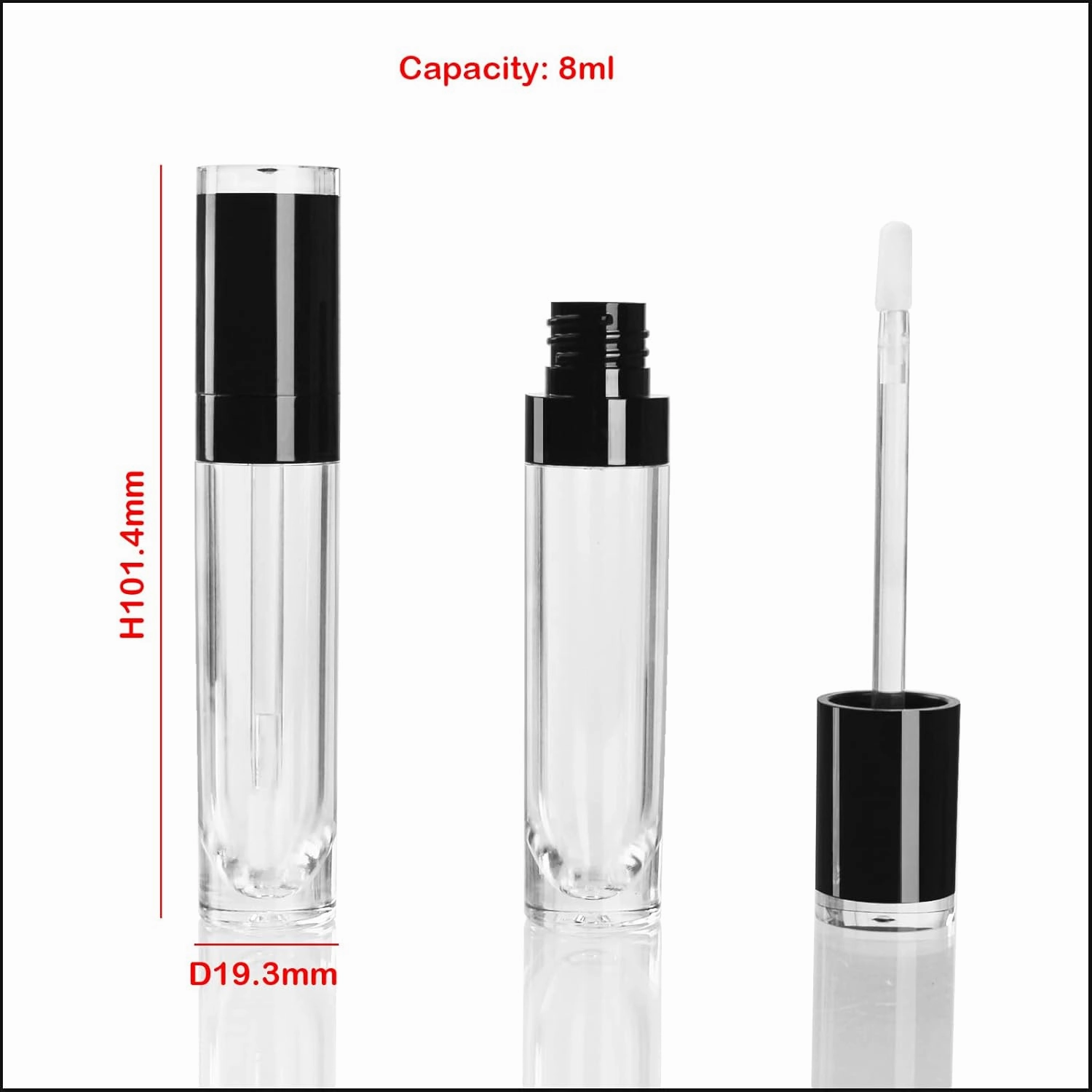 COSIDEA 26 pcs Refillable Empty 8ml Lip Gloss Tubes with clear Wand，Round black Lipgloss Containers，DIY cosmetic packing Container Bulk Wholesale
