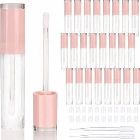 COSIDEA 26 pcs Refillable Empty 8ml Lip Gloss Tubes with clear Wand，Round Pink Lipgloss Containers，DIY cosmetic packing Container Bulk Wholesale
