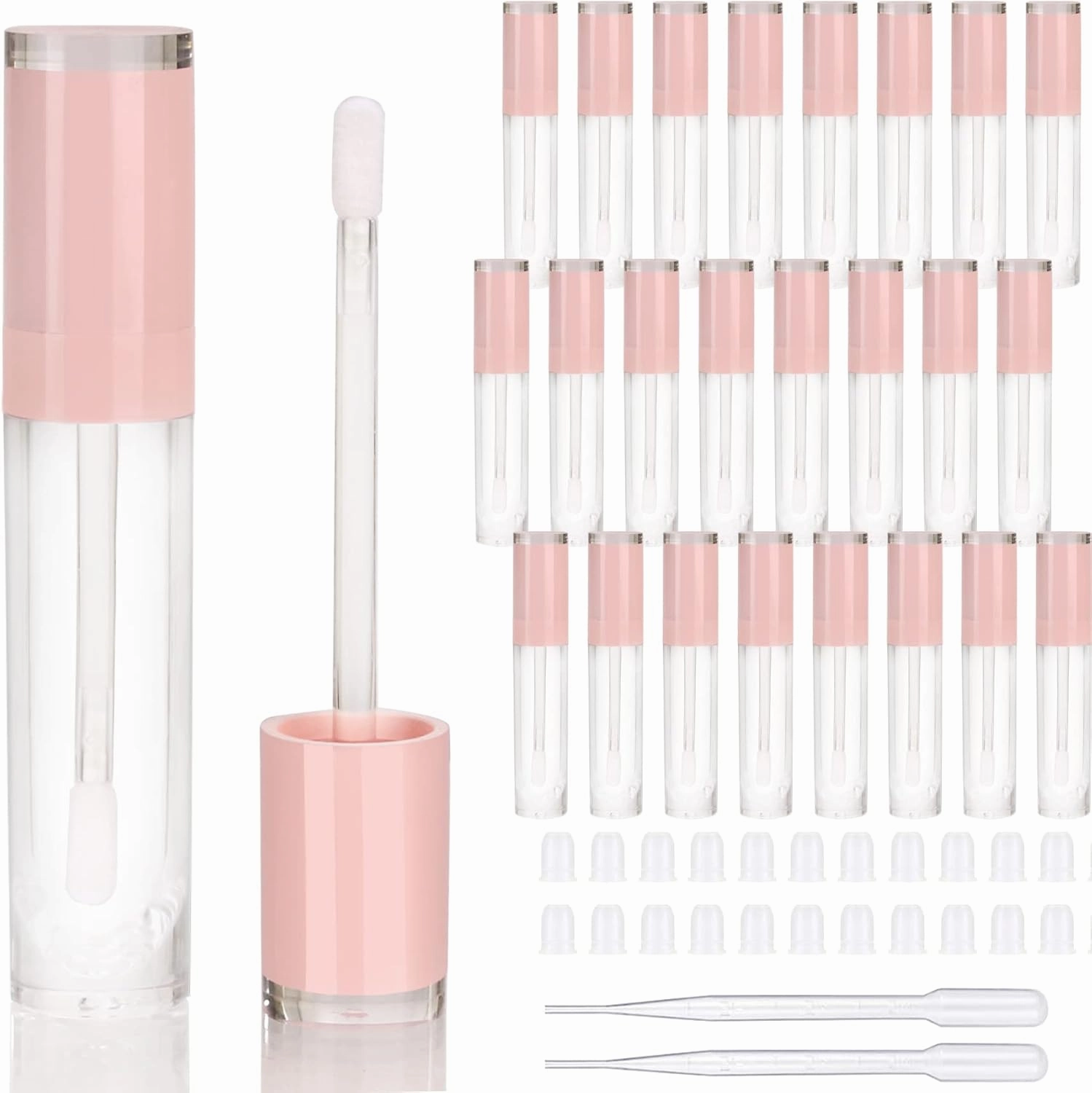 COSIDEA 26 pcs Refillable Empty 8ml Lip Gloss Tubes with clear Wand，Round Pink Lipgloss Containers，DIY cosmetic packing Container Bulk Wholesale