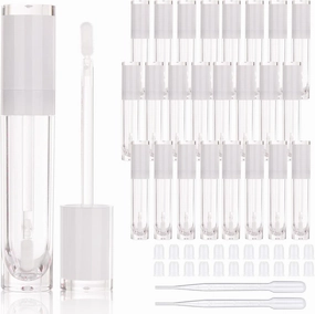 COSIDEA 26 pcs Refillable Empty 8ml Lip Gloss Tubes with clear Wand，Round white Lipgloss Containers，DIY cosmetic packing Container Bulk Wholesale