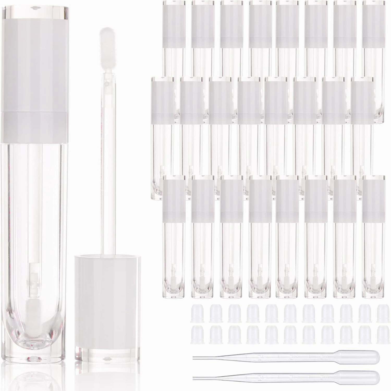 COSIDEA 26 pcs Refillable Empty 8ml Lip Gloss Tubes with clear Wand，Round white Lipgloss Containers，DIY cosmetic packing Container Bulk Wholesale