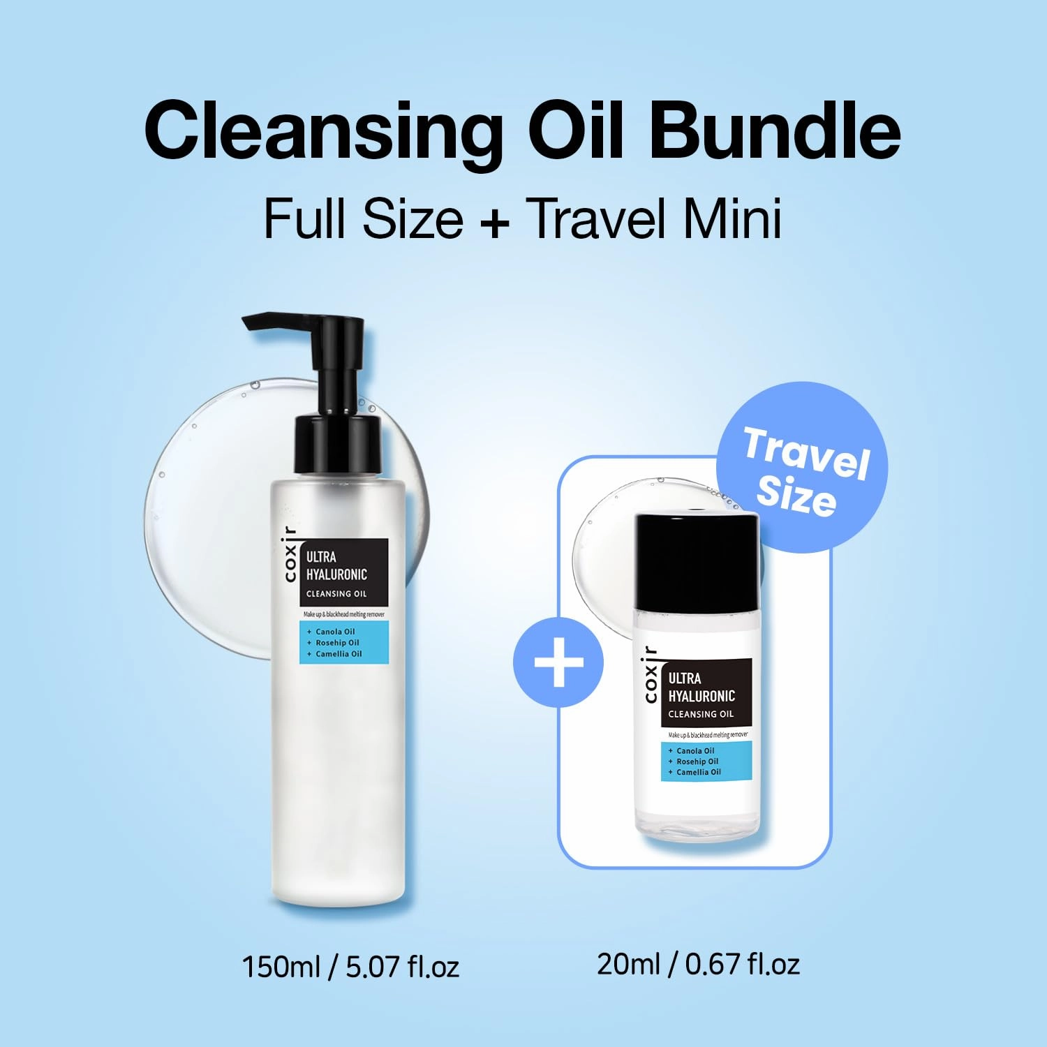 coxir ULTRA HYALURONIC ACID CLEANSING OIL 5.07 fl.oz   0.67 fl.oz l Oil Cleanser, Hyaluronic Acid, Collagen, Hydrating, Smoothing, Calming, Moisturizing, Korean Skin Care