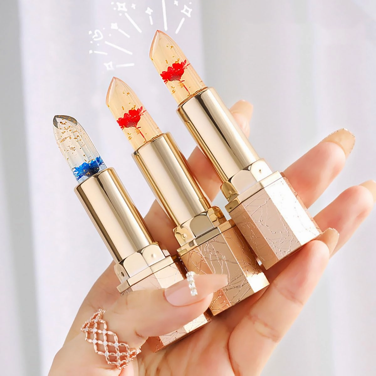 Crystal Flower Thermostatic Color Changing Jelly Lipstick, Color Changing Lipstick, Long-Lasting Moisturizing Glossy Shine Lip Gloss, Hydrating & Natural (01 02)