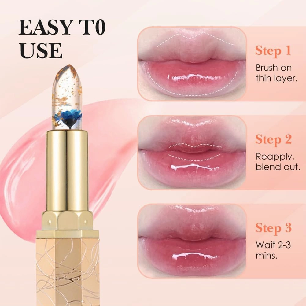 Crystal Flower Thermostatic Color Changing Jelly Lipstick, Long Lasting Transferproof Color Changing Lipstick, Women Moisturizing Glossy Shine Lip Gloss(2pcs)