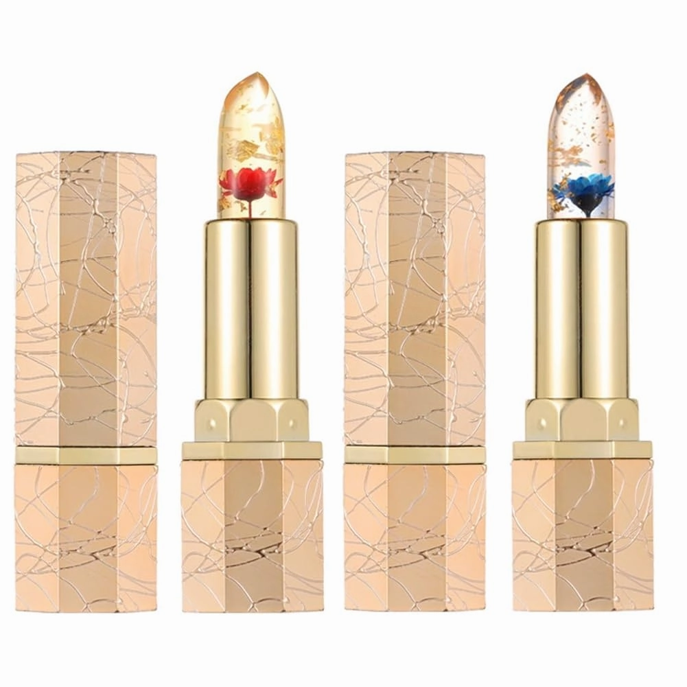 Crystal Flower Thermostatic Color Changing Jelly Lipstick, Long Lasting Transferproof Color Changing Lipstick, Women Moisturizing Glossy Shine Lip Gloss(2pcs)