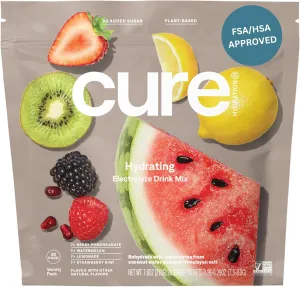 Cure Hydration | Plant-Based Electrolyte Drink Mix | No Added Sugar | FSA & HSA | Dehydration Relief Powder Made with Coconut Water | Non-GMO | Vegan | 28 Packets - Variety Pack
