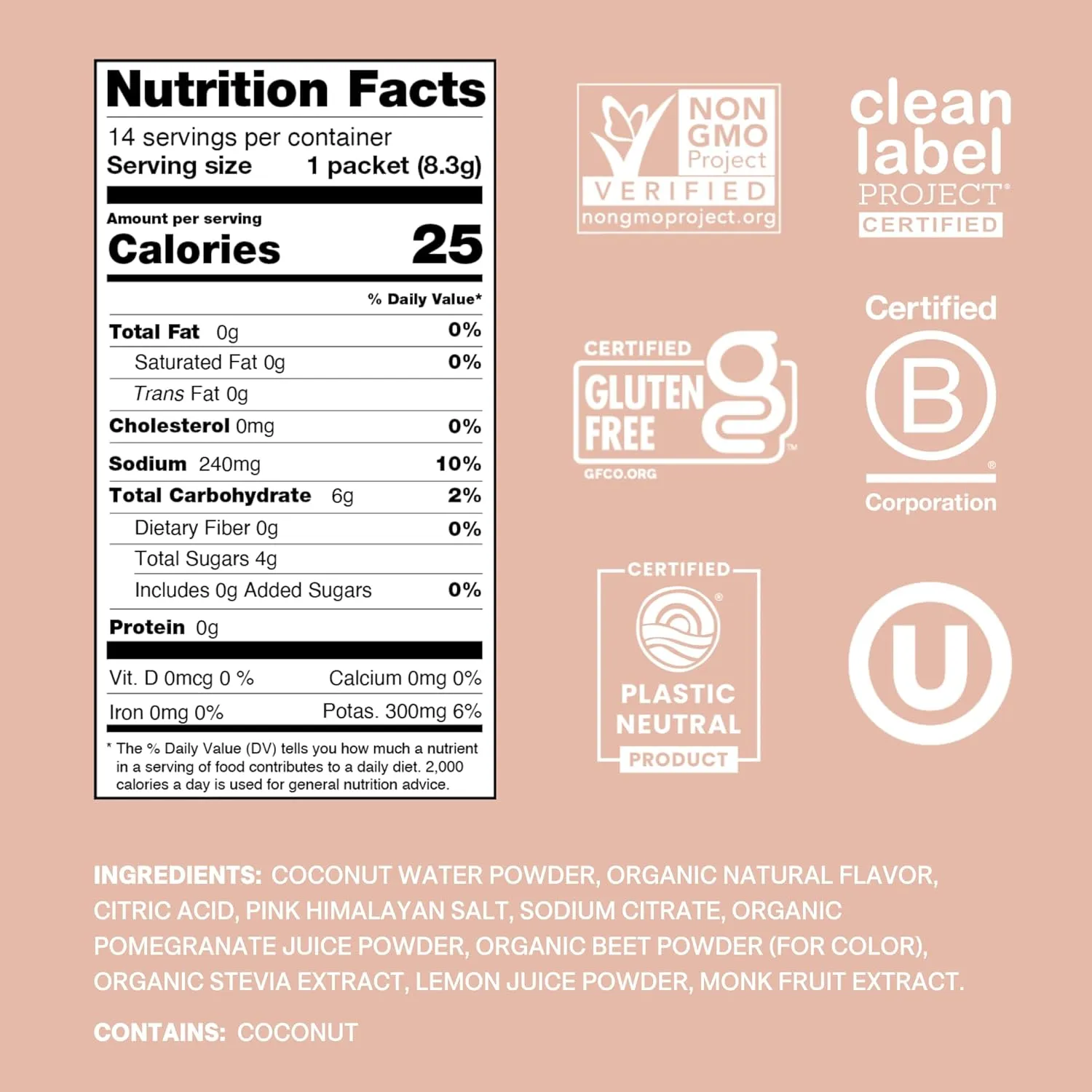 Cure Hydration Plant Based Electrolyte Mix | Powder for Dehydration Relief | Made with Coconut Water | No Added Sugar | FSA & HSA | Vegan | Paleo Friendly | Pouch of 14 Packets - Grapefruit