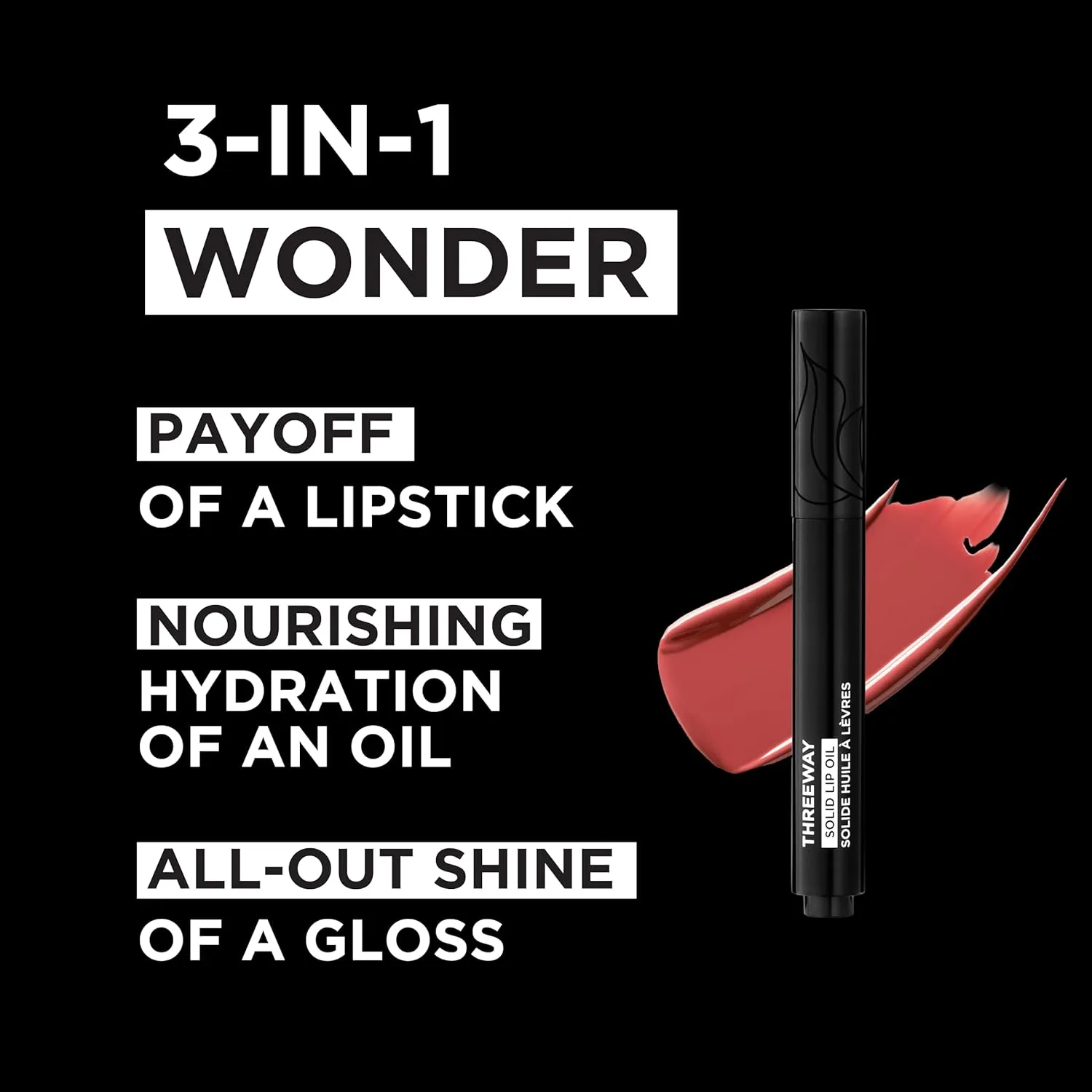 Deck of Scarlet Threeway Solid Lip Oil, Vegan Formula With Hyaluronic Acid and Hydrating Oil Blend, Glossy Finish - Goldcrown