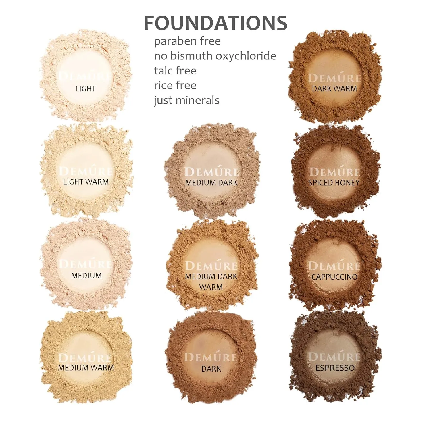 Demure Medium Foundation Powder, Loose Face Powder - Natural Makeup with Pure Crushed Minerals