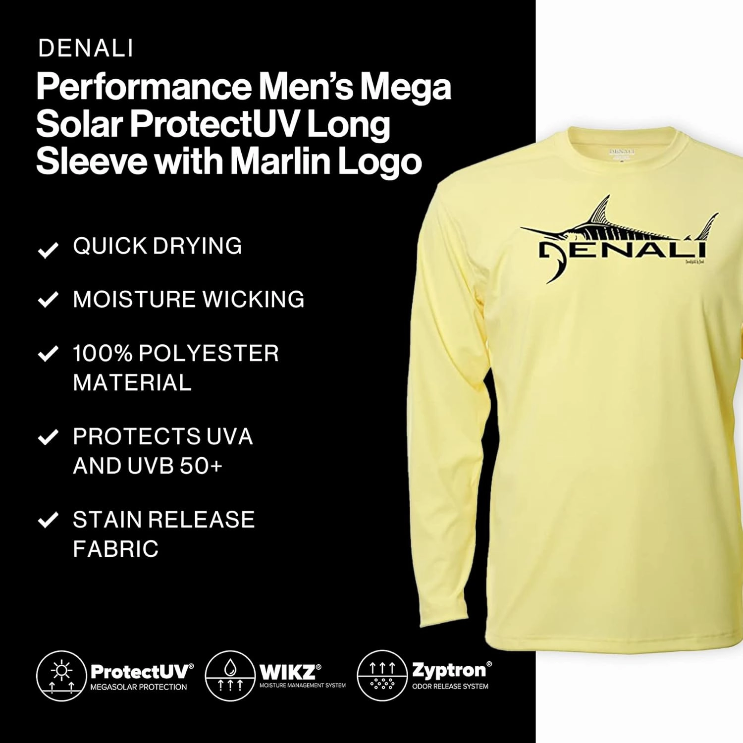 Denali Men's Marlin Logo Tournament Teaser UPF 50  Long Sleeve T-Shirt, UV Protection, Quick Dry Fisherman's Shirt