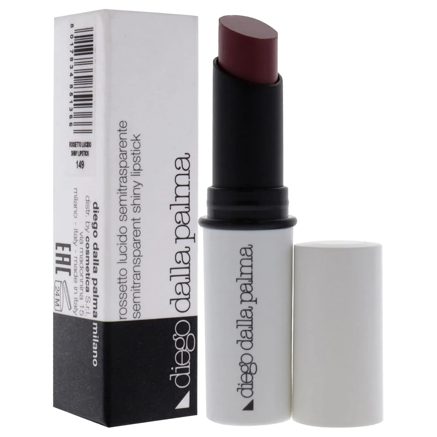 Diego dalla Palma Semitransparent Shiny Lipstick - Hydrates And Protects - Sheer Color - Luminous And Shiny Finish - Gives Plump And Smooth Lips - Long Lasting Wear - 149 Mauve - 0.1 Oz