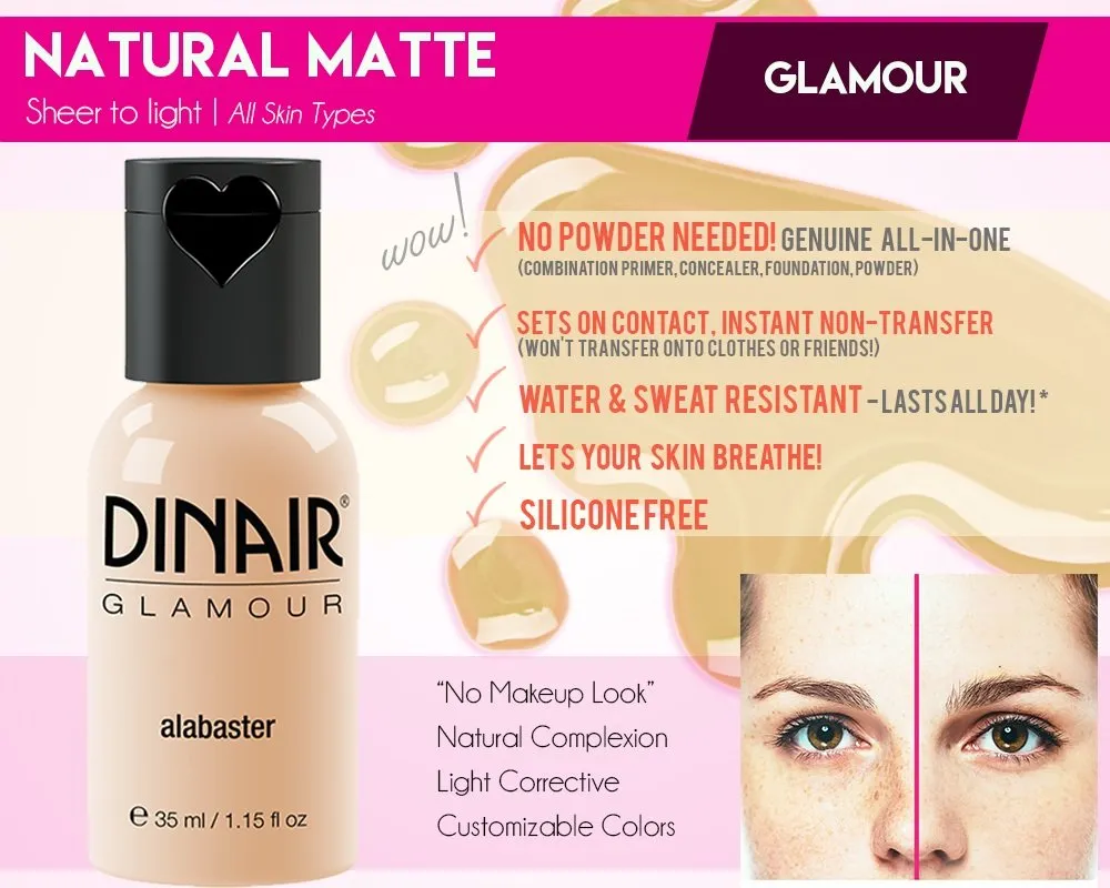 Dinair Airbrush Makeup Foundation | Alabaster | GLAMOUR: Natural, Light coverage, Matte 0.50 oz.
