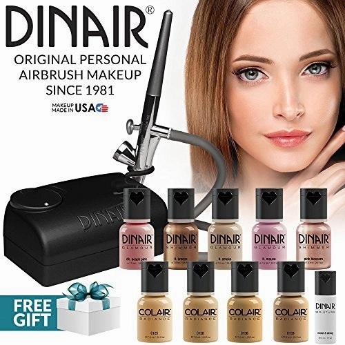 Dinair Airbrush Pro Makeup Kit | Make-up Set | Multi-Purpose for Foundation, Blush, Shimmer, Concealer, Eyeliner | Plus Shadow/Brow Stencils … (10 Piece Kit, Medium)