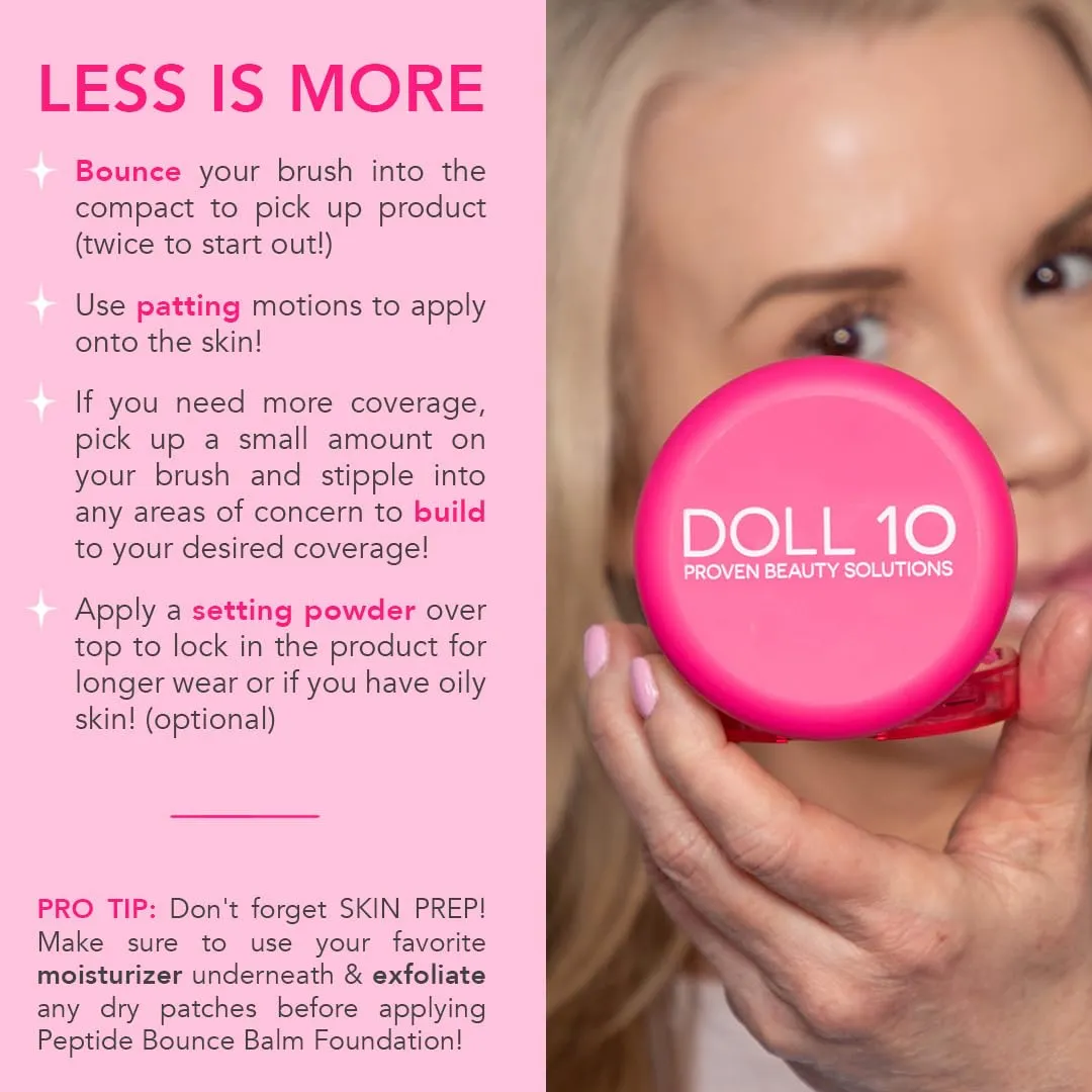 Doll 10 Peptide Bounce Balm Foundation™ – Hydrating, Age-Defying Foundation for Older Women, All Skin Types – Vegan, Clean, Natural, Medium Buildable Coverage, Blurs Fine Lines - [Deep/Rich]
