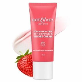 DOT_KEY Strawberry Dew Strobe Cream For Face Skin Radiance Cream | Moisturizer & Highlighter For Face | For Dewy Glazed Instant Glow | Boosts Hydration | For All Skin Types | For Women & Men | 30Ml