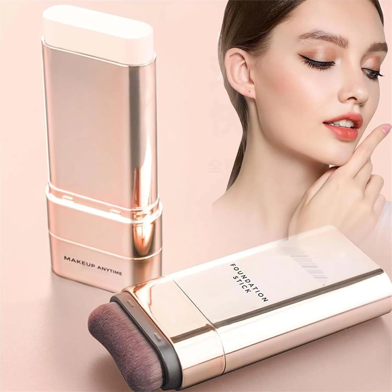 Dual Ended Eraser Foundation Stick, 3 In 1-Luxury Anti-Wrinkle Foundation Stick, Vivien Beauty FoundationStick, Korean Hydrating Lightweight FoundationStick with Brush (white)