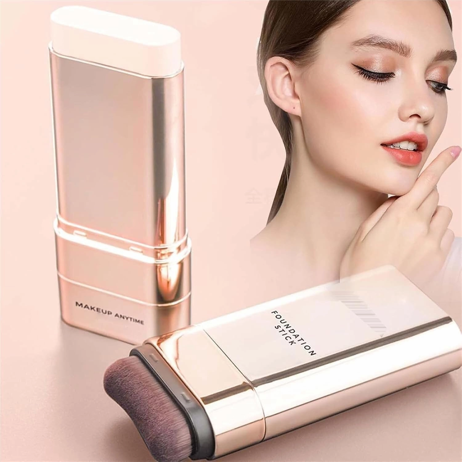 Dual Ended Eraser Foundation Stick, 3 In 1-Luxury Anti-Wrinkle Foundation Stick, Vivien Beauty FoundationStick, Korean Hydrating Lightweight FoundationStick with Brush (warm)