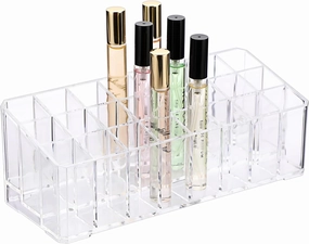 ELLDOO Rollerball Perfume Organizer, 24 Spaces Clear Acrylic Perfume Storage Holder Beauty Scent Holder, Makeup Lipgloss Lipstick Display Case