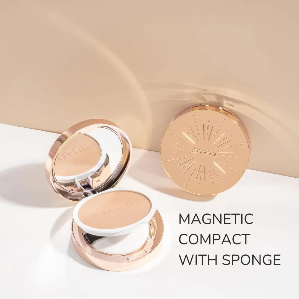 ​Emani​ Flawless Matte Powder Foundation Makeup for Sensitive Skin, Natural Mineral Foundation​ Compact with Buildable Coverage, ​Oil Control, Talc Free, ​Cruelty-Free & Vegan, Deep Golden