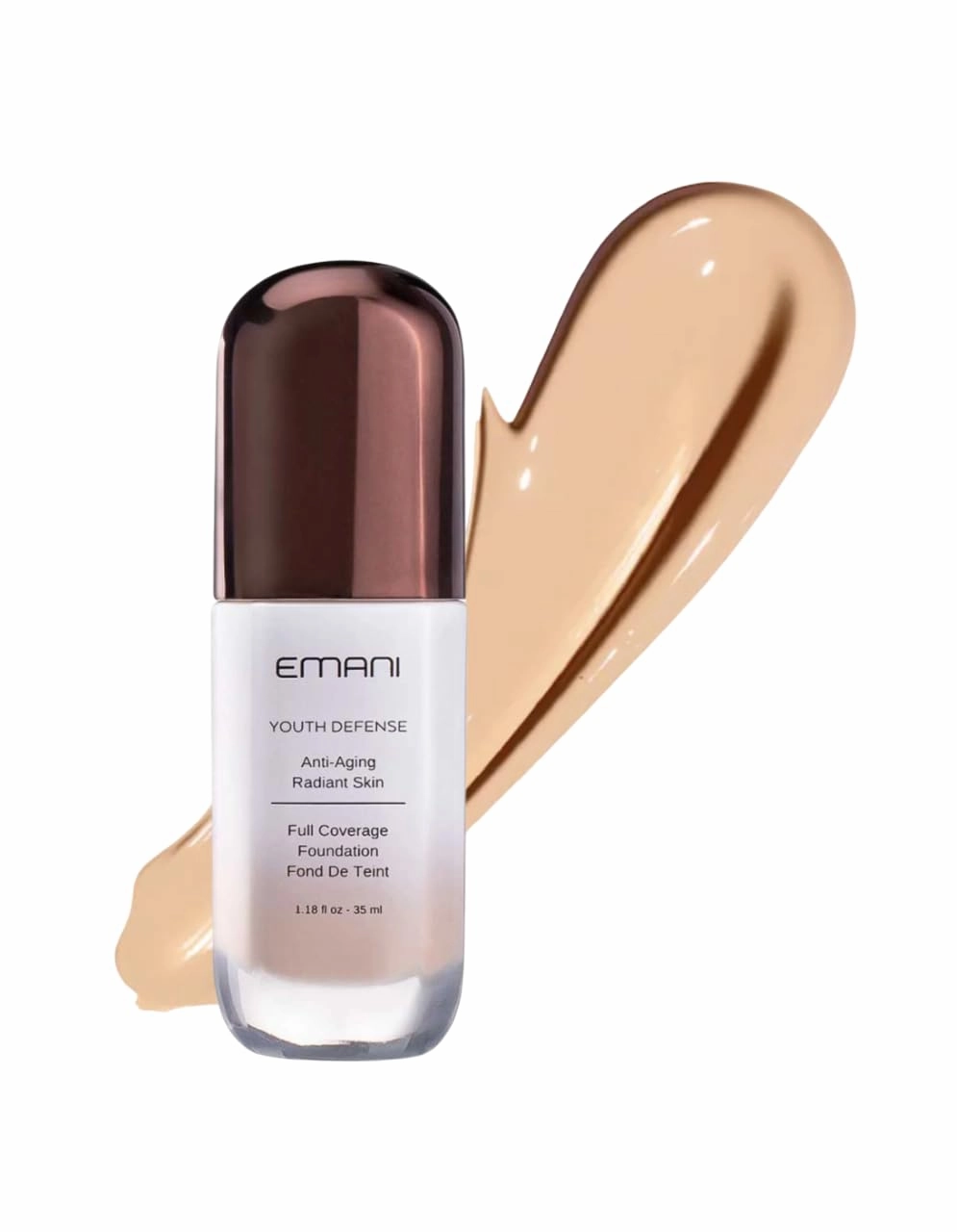 Emani Youth Defense Foundation with Hyaluronic Acid - Anti-Aging, Full Coverage - Protects Face and Brightens Skin Discoloration, Medium Light