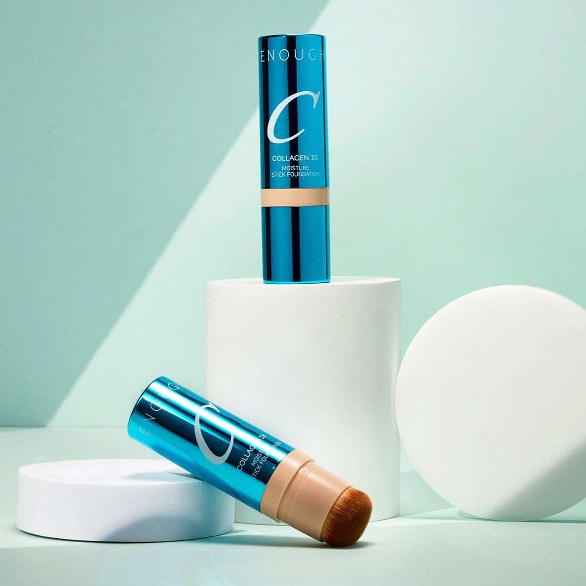 ENOUGH Collagen 3X Moisture Stick Foundation with Brush, Full Coverage Tinted Sunscreen for Face, Long-Lasting Korean Makeup, Perfect Тinted Мoisturizer with SPF 50  (#21N Clear Beige, 0.49 oz / 14g)