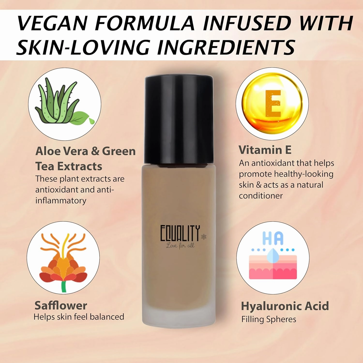 EQUALITY Cashmere Foundation, Water resistant, Medium to Full coverage, Soft matt finish, 12 hour wear Shine control, Cruelty Free, Paraben Free, 33ml/1.12 Fl Oz - C45