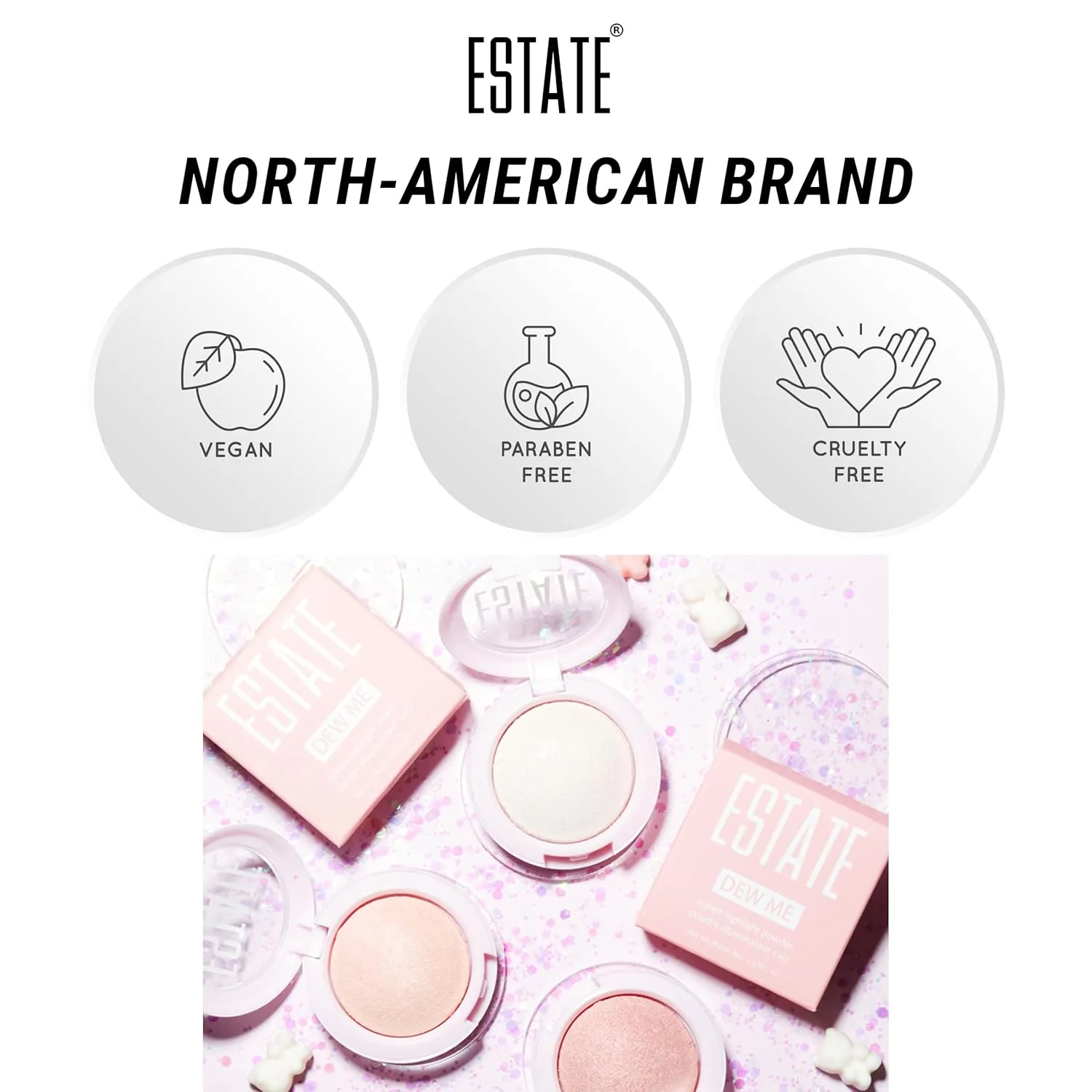 Estate Cosmetics Dew Me Baked Highlighter – Cheek, Eyes & Face Pressed Powder – 3 g (0.1 oz) (Lit)