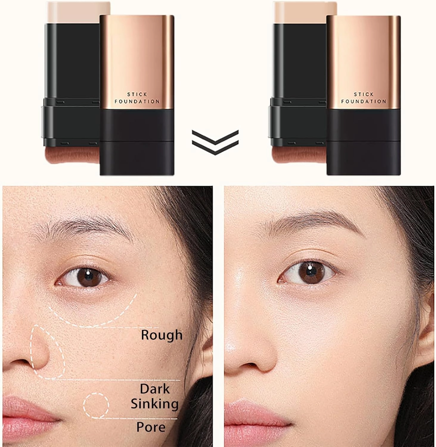 Eternipeace Stick Foundation, 2 in 1- Luxury Anti-Wrinkle Foudation Stick, Double Head Foundation Make up Stick, Korea Eraser Foundation Stick, Multi-use Foundation Stick Makeup with Brush-2Colors
