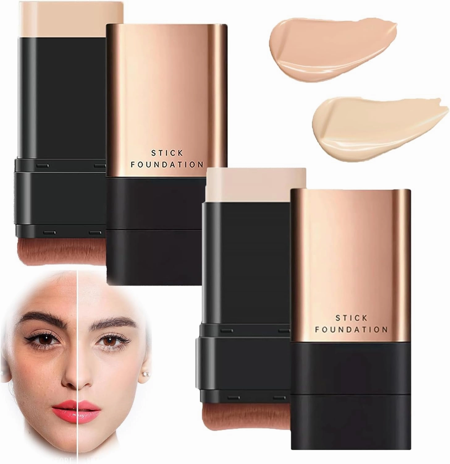 Eternipeace Stick Foundation, 2 in 1- Luxury Anti-Wrinkle Foudation Stick, Double Head Foundation Make up Stick, Korea Eraser Foundation Stick, Multi-use Foundation Stick Makeup with Brush-2Colors