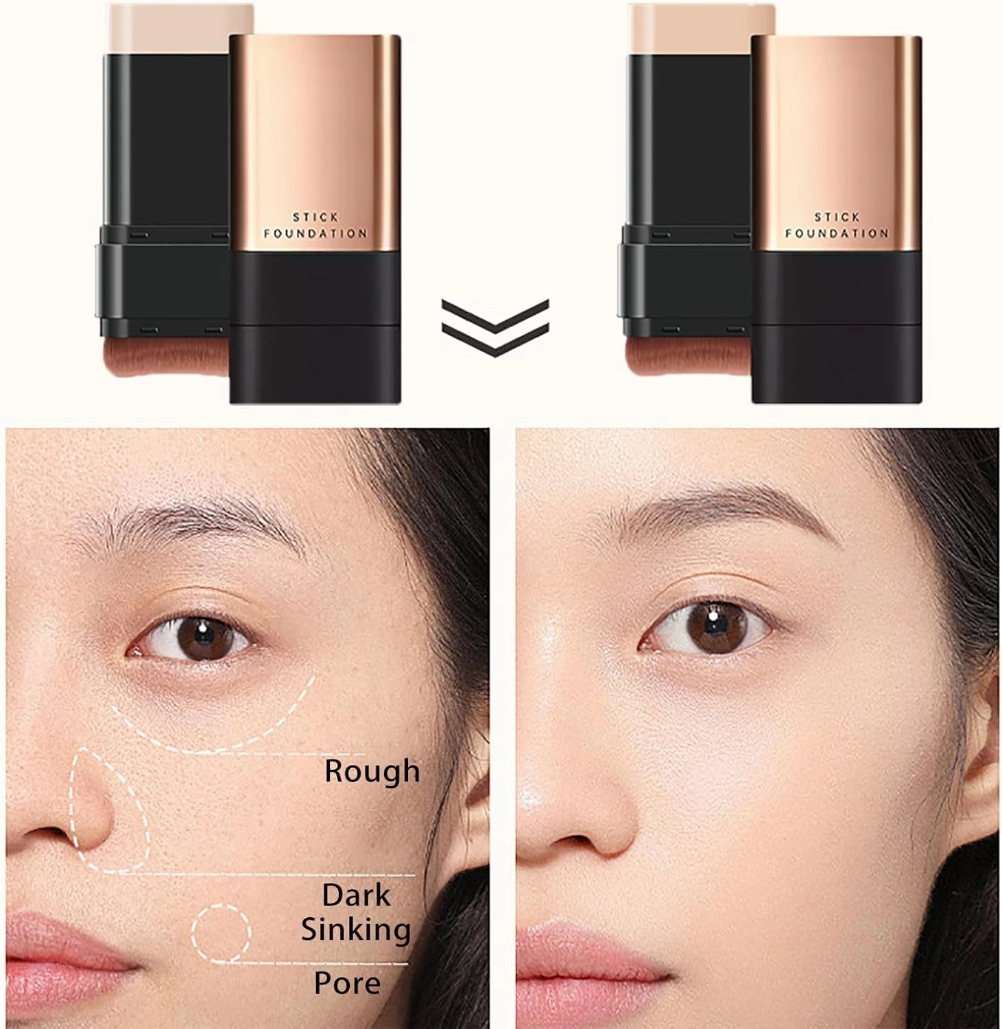 Eternipeace Stick Foundation, Eternipeace 2 in 1 Anti Wrinkle Foundation Stick, Instant Concealing Foundation Stick with Built-in Brush